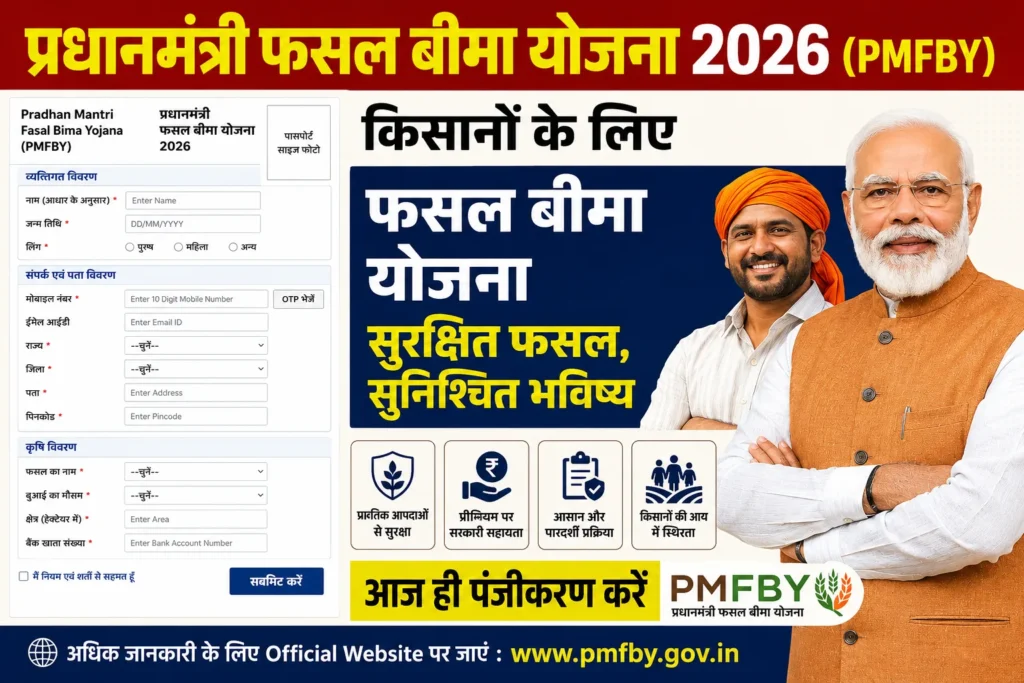 Pradhan Mantri Fasal Bima Yojana 2026 : किसानों की फसलों को सुरक्षा देने वाली प्रमुख योजना, आवेदन, पात्रता, लाभ और पूरी जानकारी